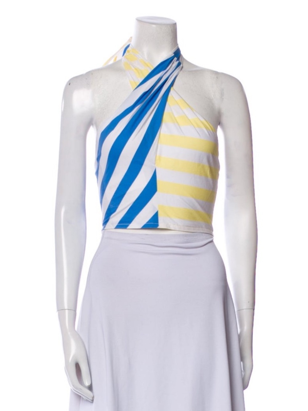 Striped Halter Crop Top in Blue, Yellow & White